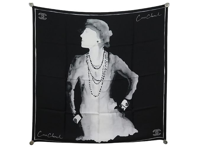 NUOVO FULARD CHANEL COCO LOGO CC 90 IN SETA NERA Nero