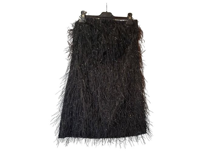 Autre Marque Abito bustier con piume e paillettes Nero