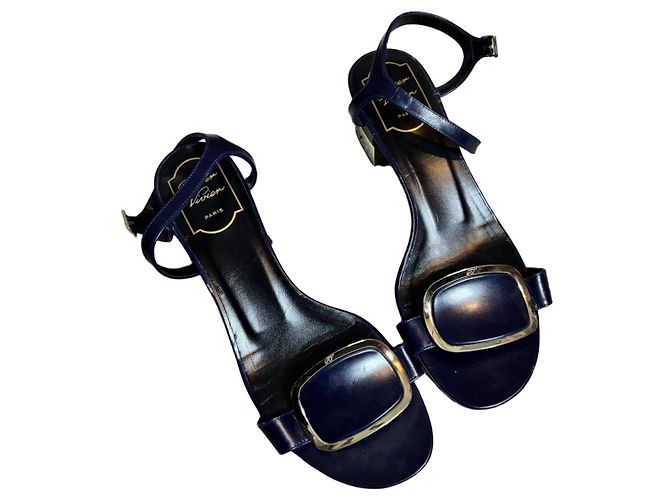 Sandali in pelle blu navy Roger Vivier
