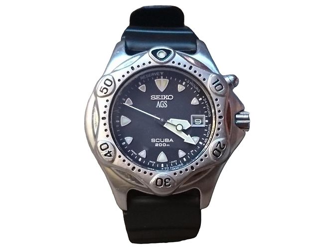 Seiko AGS Scuba Automatic/Quartz Watch ref. 3M22-0A20 Black Silvery
