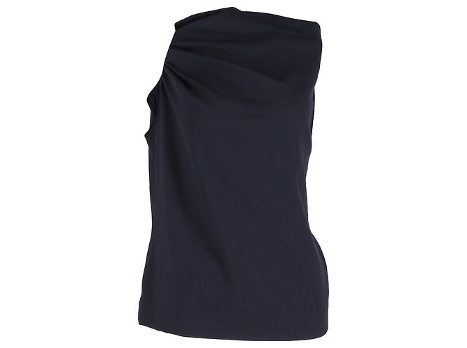 Escada Draped Top in Navy Blue Silk