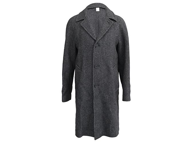 Sandro Single-Breasted Tweed Coat with Pockets in Grey Wool