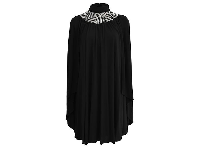 Vestido Capa Embellecido Saint Laurent en Viscosa Negra Negro