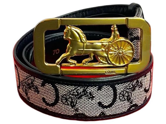 Céline CELINE Horse Carriage Leather Canvas Belt Blue