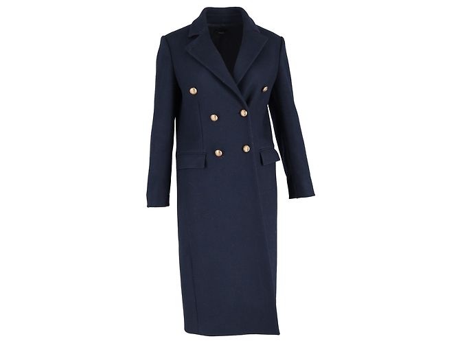 Joseph Double-Breasted Coat in Navy Blue Wool