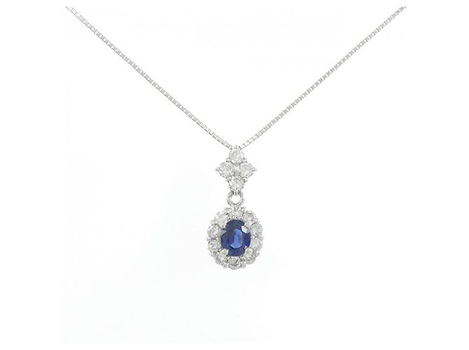 Autre Marque Saphir-Diamant-Halskette Pt900 Pt850 Silber