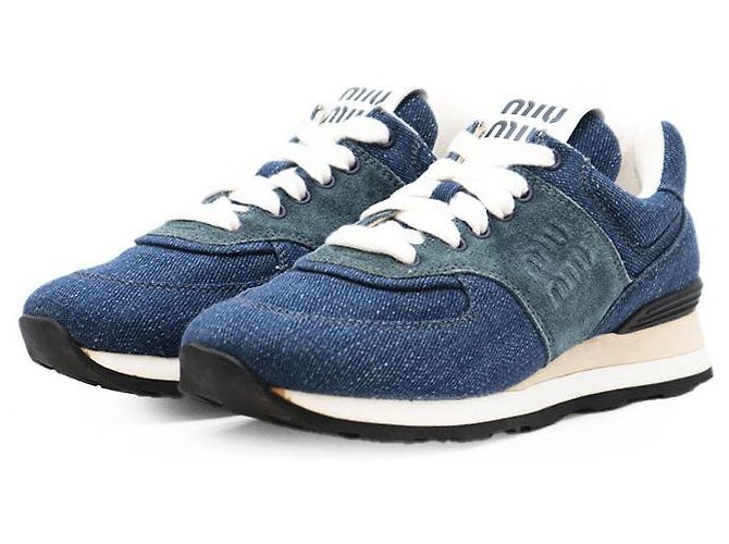 Baskets en denim et daim Miu Miu Bleu