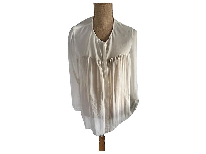 Blusa in seta bianca Vince maniche lunghe Bianco