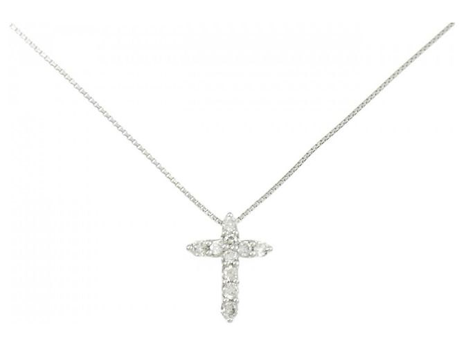 Autre Marque Colar de Cruz de Diamantes e Platina