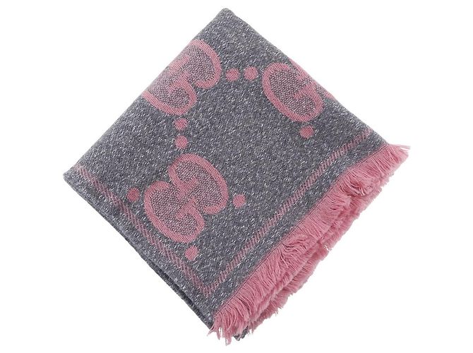 Cachecol de lã e nylon GG Jacquard da Gucci Rosa Cinza
