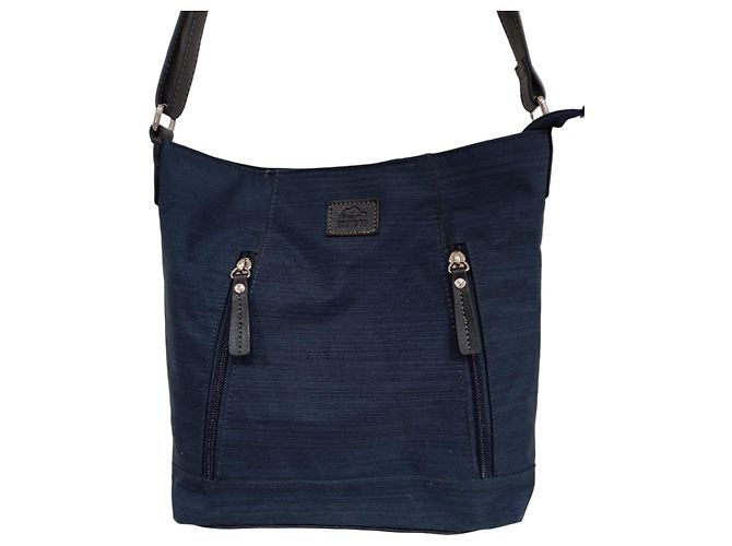 Autre Marque Bolsa de ombro azul marinho em lona e couro