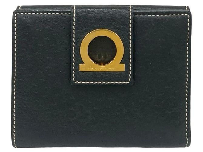 Salvatore Ferragamo Gancini Leather Bifold Wallet Black