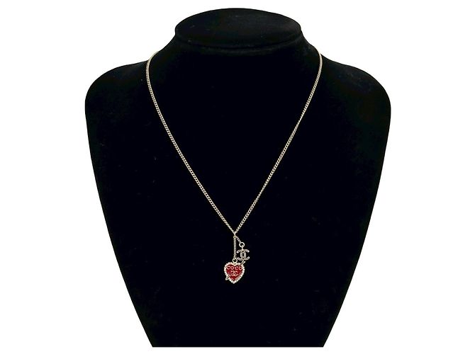 Collar de strass rojo y oro con motivo de corazón Coco Mark de CHANEL Roja Dorado
