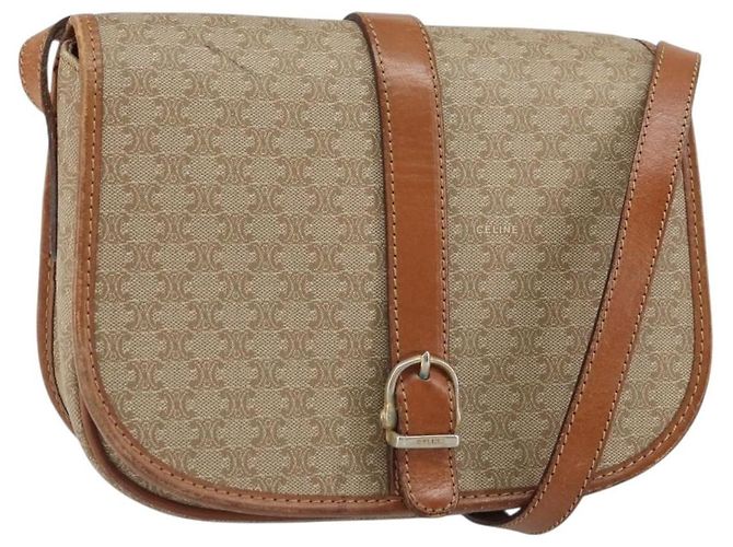 Céline Celine Vintage Macadam Canvas et Cuir Beige