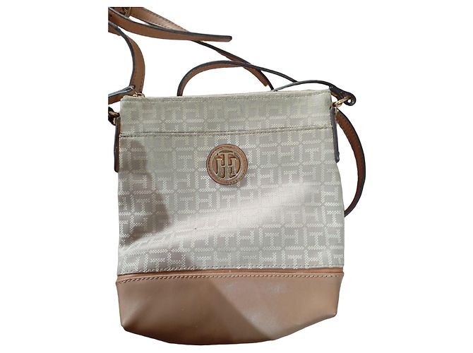 Borsa a Spalla Tommy Hilfiger Monogramma Beige e Pelle Marrone