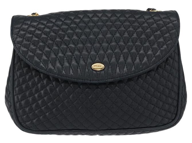Bally Vintage Chain Quilted Leather Bleu Marine