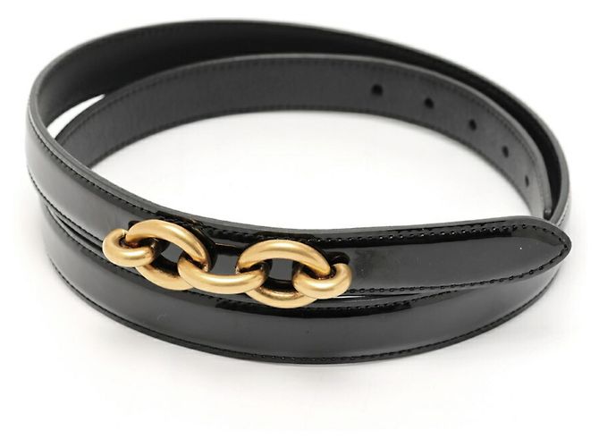 Cinto de couro envernizado Maillon Saint Laurent Preto