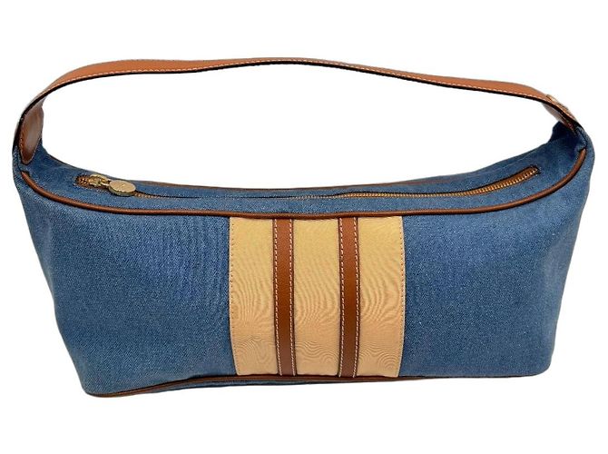 Autre Marque Borsa a spalla Borbonese in denim e pelle azzurro chiaro Blu chiaro