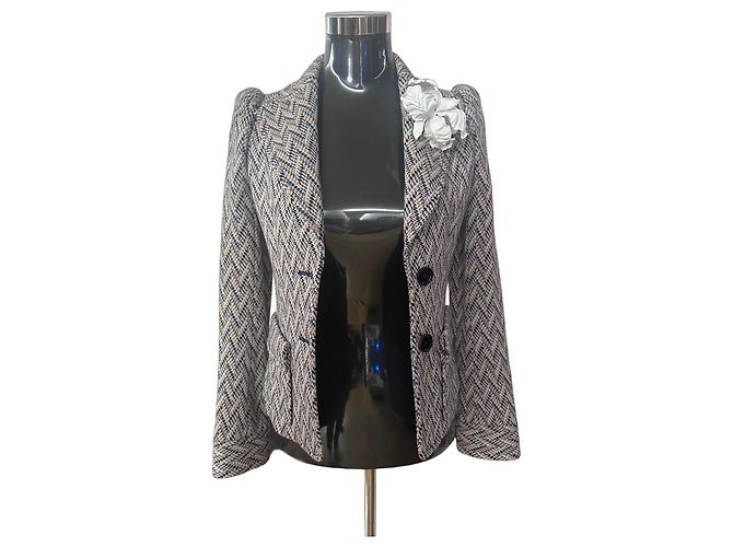 Blazer da donna Louis Vuitton con spilla floreale Marrone Beige Blu scuro