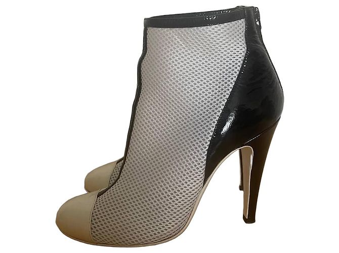 Chanel Ankle Boots White Mesh and Black Patent Leather
