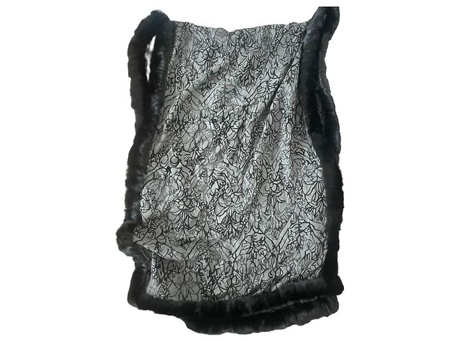 Sciarpa nera con bordo in pelliccia Loro Piana Nero Grigio