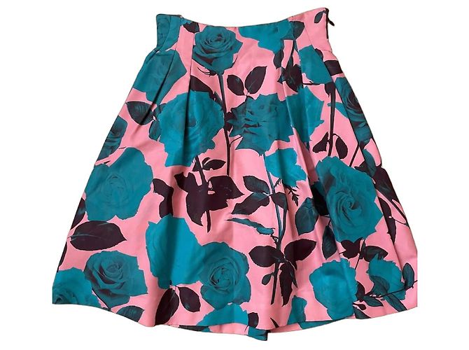 Falda de seda con estampado de rosas Christian Dior Azul