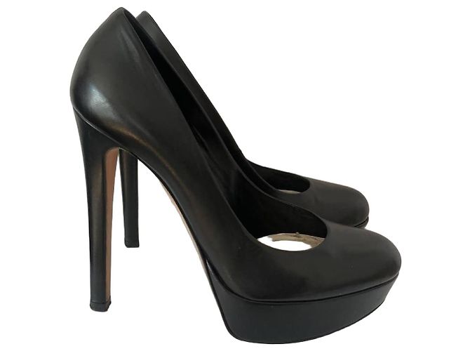Dior Black Leather Platform Heels