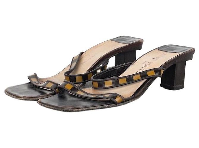 Louis Vuitton 2000s Square Toe Damier Check Sandal Mule Heels Brown