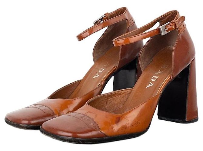 Prada AW99 Square Toe Brogue Pump Heels Brown