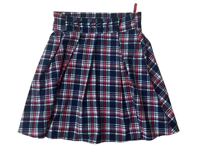 Saia plissada xadrez Elisabetta Franchi Branco Vermelho Azul escuro