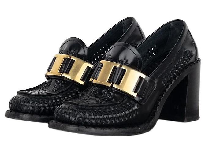 Prada Square Toe Buckle Loafer Pump Heels Black