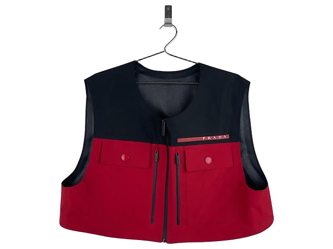 Prada Extreme-Tex Waterproof Cropped Cargo Shell Vest Red