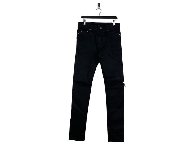 Saint Laurent D02 Distressed Knife-Cut Coated Denim Jeans