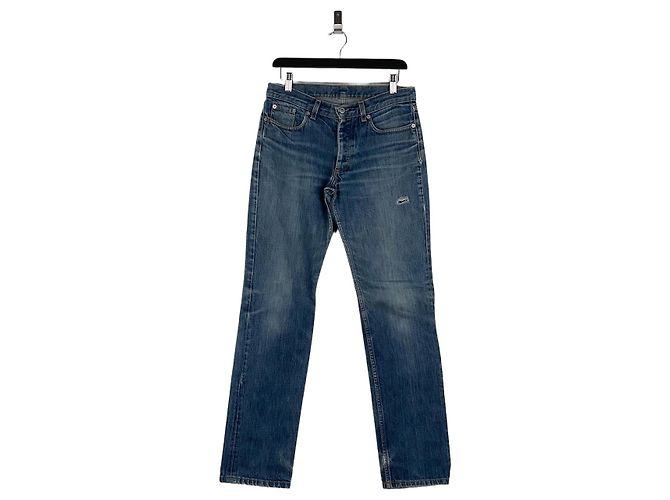 Helmut Lang 1990s Washed Distressed Denim Jeans Blue