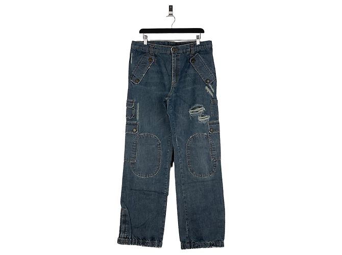 Dolce & Gabbana AW03 Double-Knee Denim Cargo Pants Blue