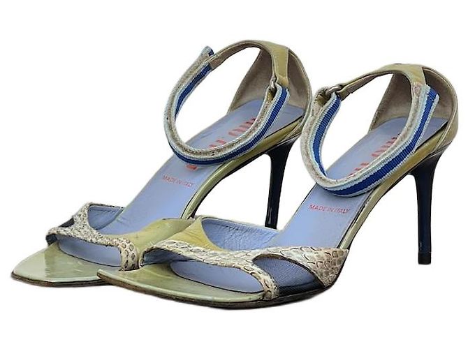 Miu Miu SS00 Snakeskin Python Hybrid Sandal Heels Blue