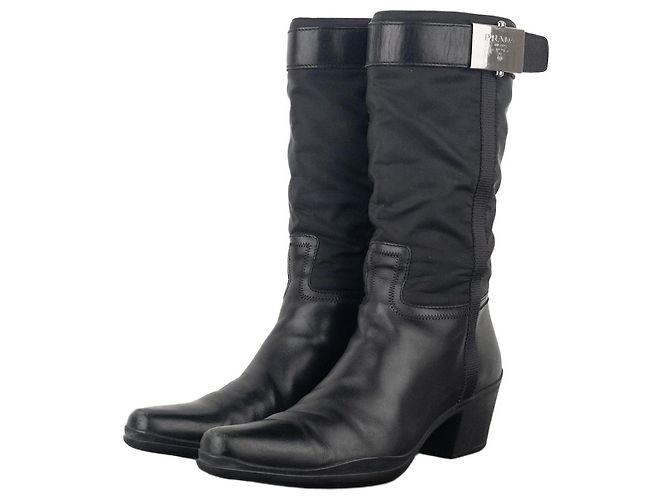 Bota de cowboy híbrida com fivela Prada dos anos 2000 Preto