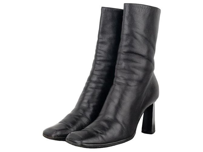 Prada AW99 Square-Toe Sculptural Ankle Heel Boots Black