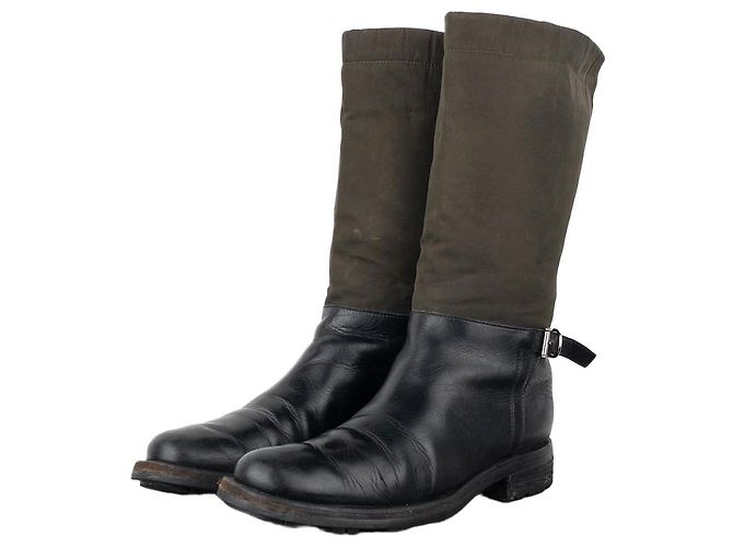 Prada 2000s Mid-Calf Hybrid Buckle Riding Boots Black