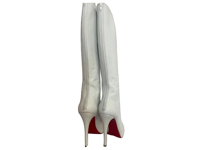 Christian Louboutin Botas de couro brancas até o joelho com solas vermelhas Branco