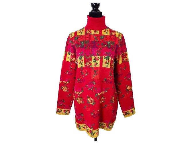 Kenzo Pullover mit roten Blumen aus den 80ern Mehrfarben 