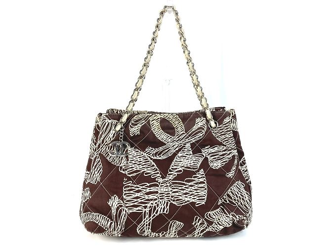 Sac cabas matelassé vintage Chanel Marron Beige