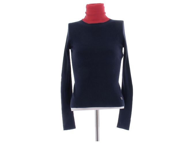 Dior Marine-roter und grauer Kaschmir-Rollkragenpullover Marineblau