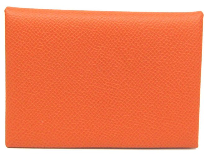 Hermès Hermes Calvi Duo Verso Epsom Leather Card Case Orange Yellow