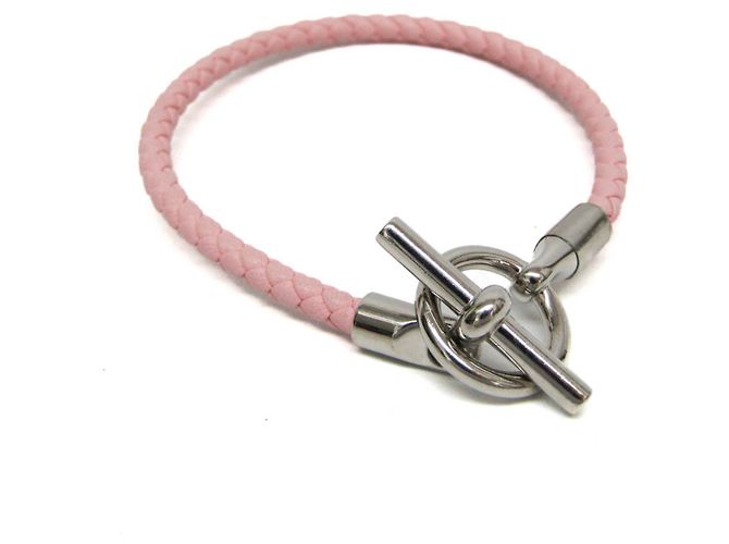 Hermès Pulseira de couro e metal Hermes Glennan H071681F Prata Rosa