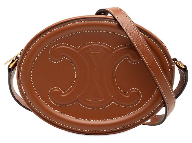 Céline Celine Pequena Bolsa Transversal Oval em Couro de Bezerro Marrom Triomphe