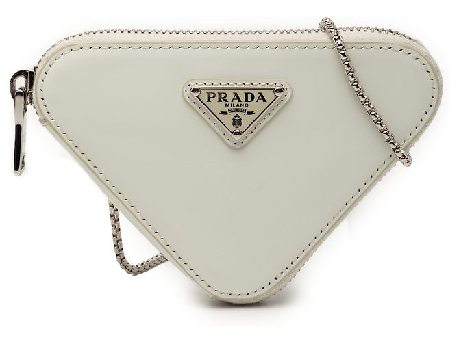 Bolsa Mini Triangular de Couro Escovado Branca Prada Branco Fora de branco
