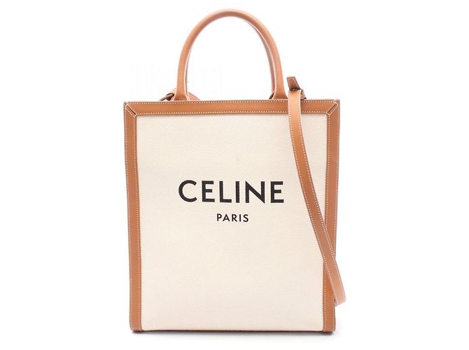 Céline Sac cabas vertical petit Celine Marron Écru