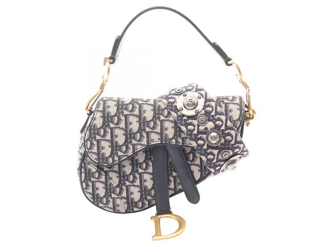 Christian Dior Dior Saddle Bag Mini Oblique Roh Marineblau