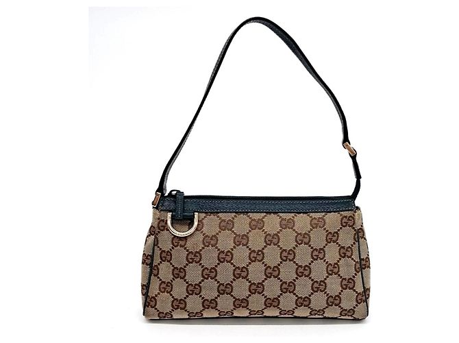 Bolsa Gucci Bege de tecido com alça de couro verde